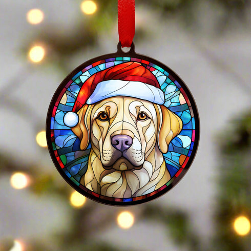 Labrador Yellow in Santa Hat Suncatcher Decoration